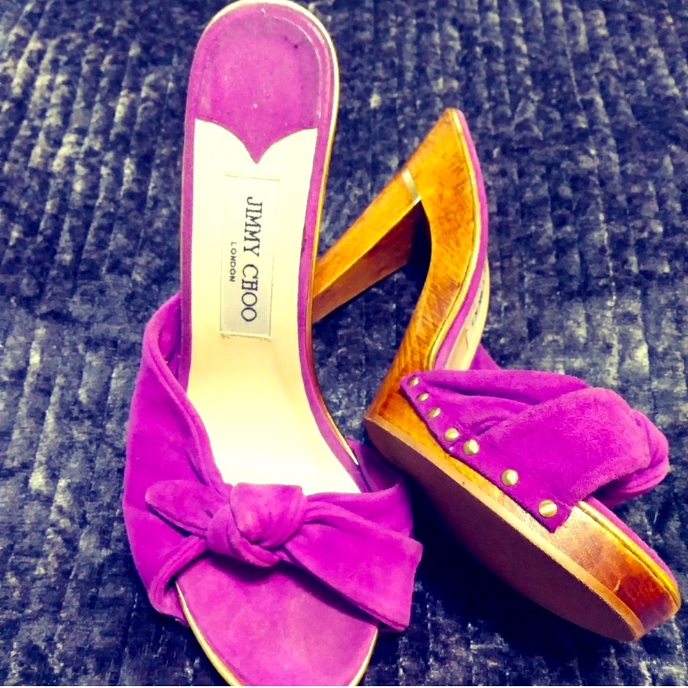 Jimmy Choo Vibrant Fuchsia Mules with Wooden Heel
